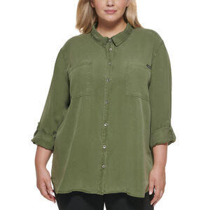 Calvin Klein Jeans Plus Size 2X Olive Green Button-Down Utility Shirt NWT
